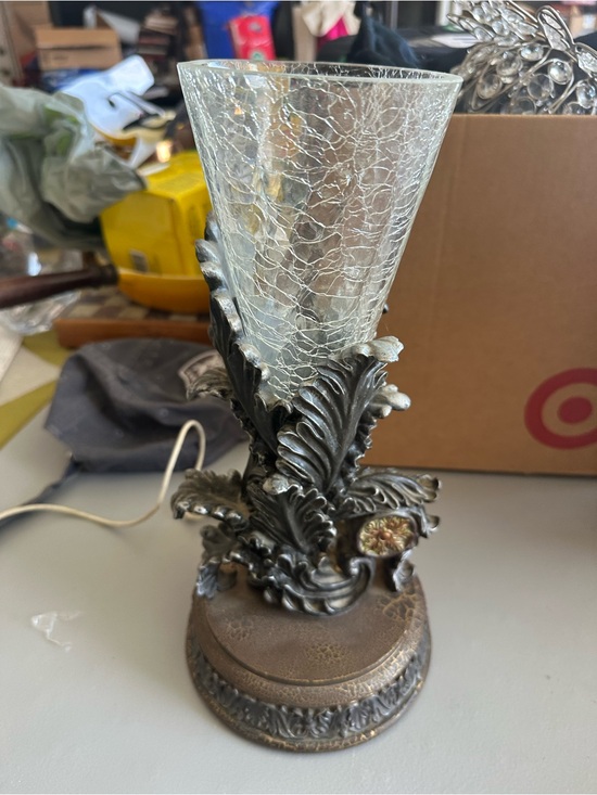 Other - Vintage ornate Bronze-Tone Decorative Glass Hurricane Vase